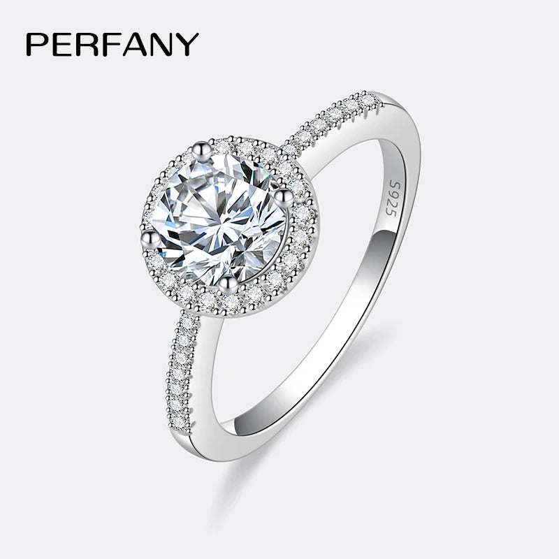 PERFANY Moissanite Ring For Women S925 Pure Silver Plated 18K White Gold Round Diamond Proposal Wedding High-end Jewelry - You Offer