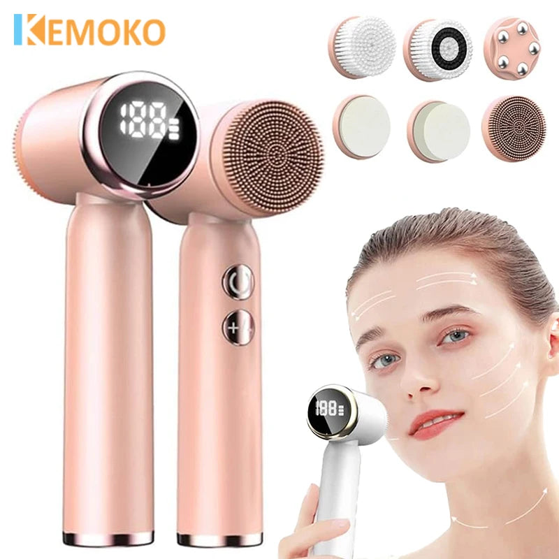 6 In 1 Electric Cleansing Brush Ultrasonic Facial Cleaner Rotating Cleansing Face Deep Cleansing Exfoliation & Gentle Skincare