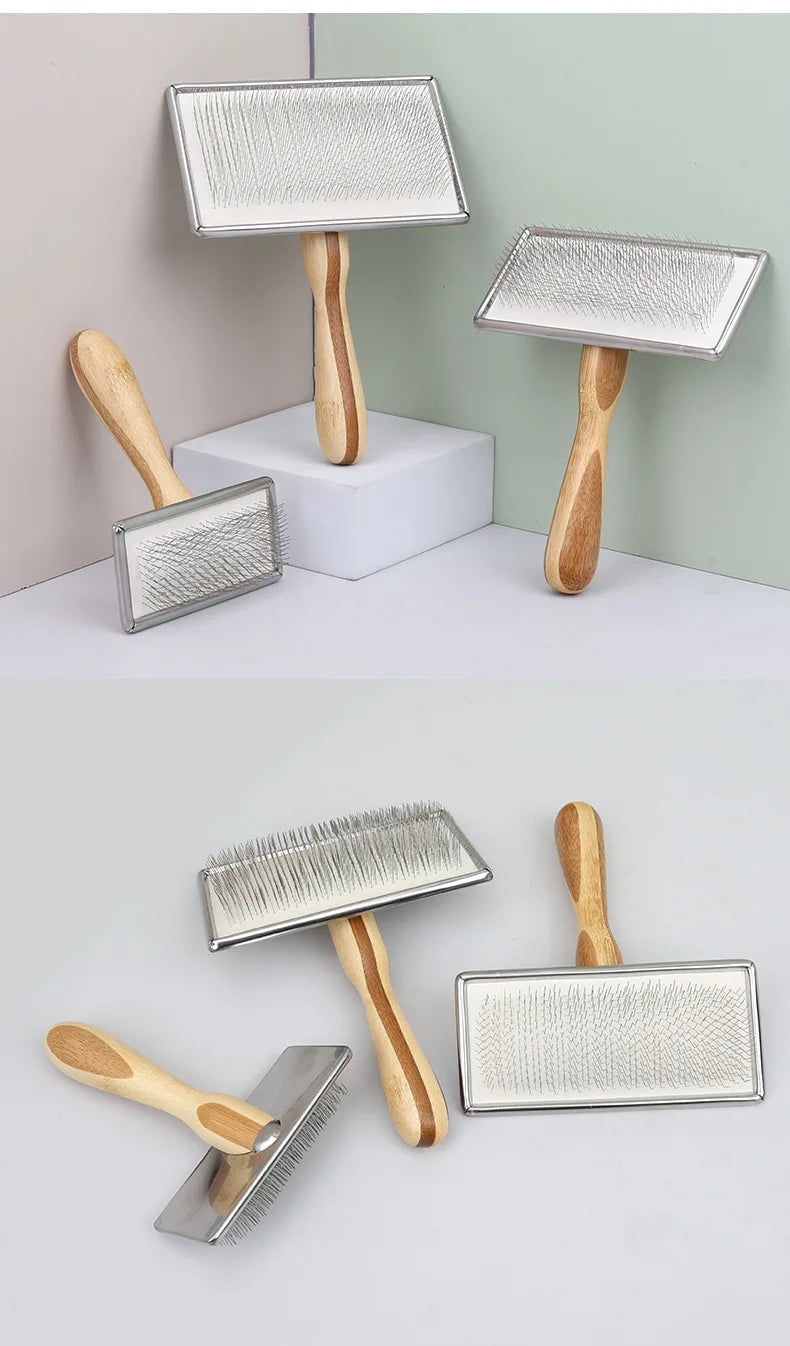 Dog Comb Bamboo Dog Brush Dogs Hair Remover Pet Grooming Comb Massage Cat Brush Stainless Steel Combs for Cats Hair Pet Supplies