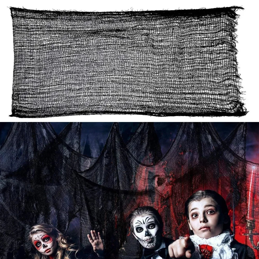 Halloween Horror Bloodstained Indoor Spooky Black Spider Web Gauze Haunted House Hallway Hanging Scary Gauze Decorations