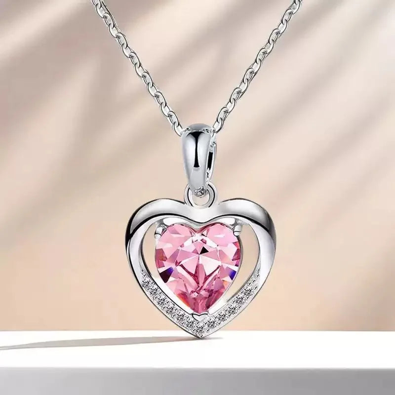 Heart Pendant Necklaces For Women With Rose Flower Gift Box Girlfriend Mother Family Birthday Fashion Romantic Surprise Gifts - You Offer