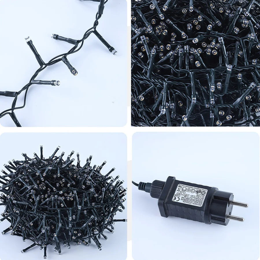 30M 1500LED Christmas Garland String Lights Outdoor 8 Modes Firecrackers Fairy Lights for Garden Party Wedding New Year Decor
