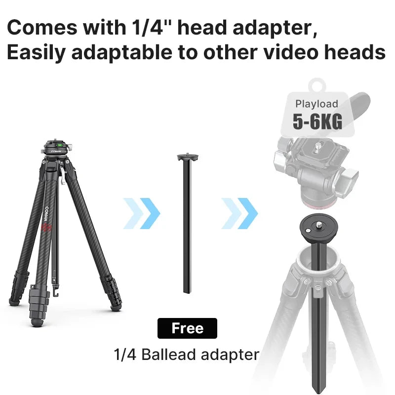COMAN Zero F38 Carbon Fiber Travel Tripod Lightweight Professional Dslr Camera Tripod For Film making Smartphone Maxload 39.6lbs