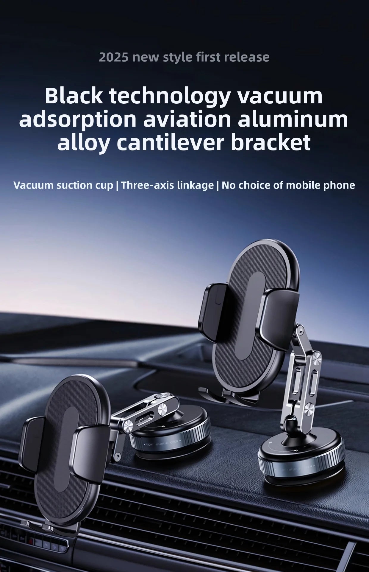 Vacuum Suction Car Phone Mount for Dashboard/Display/Glass Navigation, Universal Fit for Smartphones Over 4.7 Inches