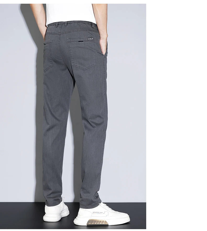 Spring Summer Classic Men's Casual Pants Stretch Slim Business Cotton Trousers Fashion Zippered Pocket Thin Men Pants Korean - You Offer