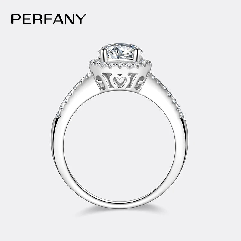 PERFANY Moissanite Ring For Women S925 Pure Silver Plated 18K White Gold Round Diamond Proposal Wedding High-end Jewelry - You Offer