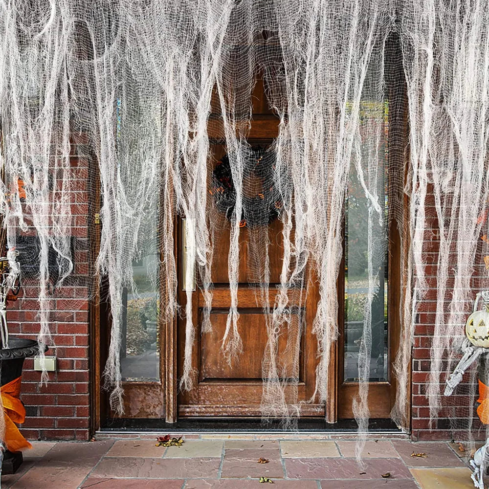 Halloween Horror Bloodstained Indoor Spooky Black Spider Web Gauze Haunted House Hallway Hanging Scary Gauze Decorations