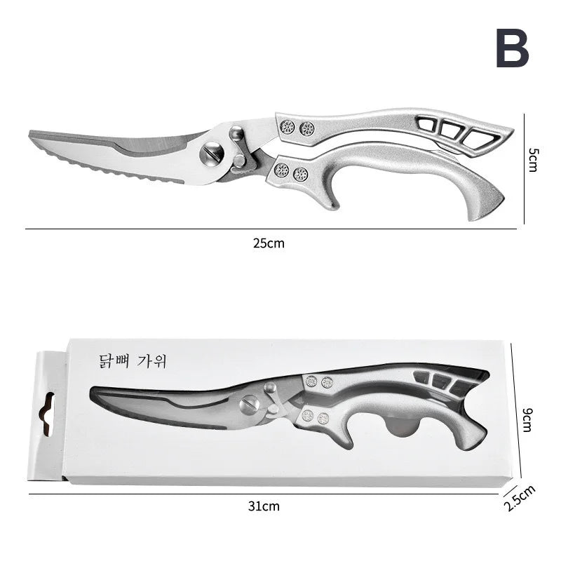 Multifunctional Stainless Steel Scissors BBQ Tongs Kitchen Tool Food Tongs Chicken Bone Tongs Outdoor Camping Utility Knife