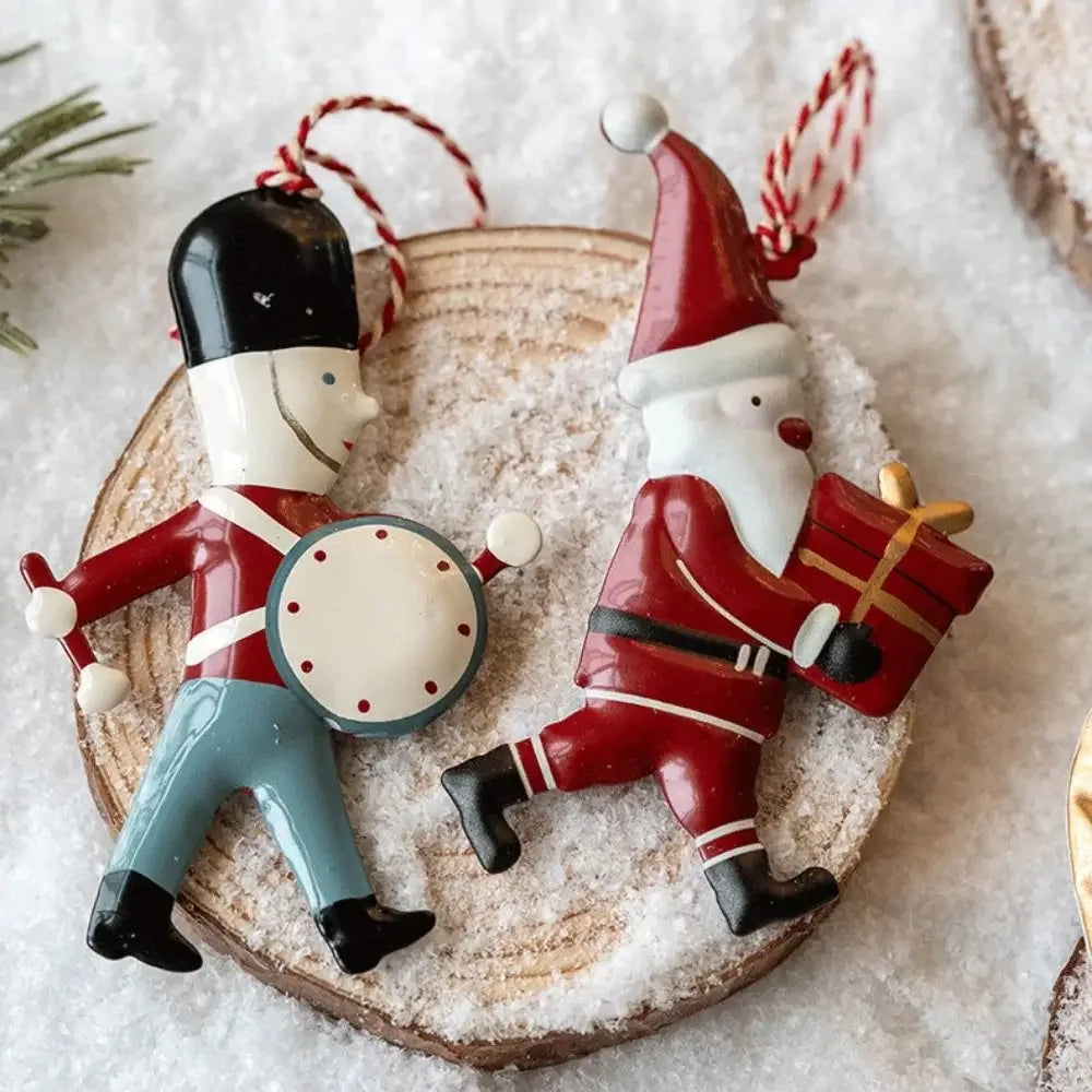 Nordic Christmas Hanging Decoration Cartoon Soldiers Angel DIY Drop Ornaments Double-sides Iron Art Xmas Tree Ornament