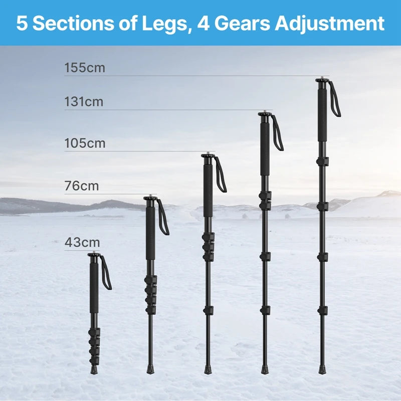 Ulanzi TB12 Monopod Extendable Camera Tripod Load 5kg 155cm/61”  Phone Selfie Stick 1/4" Mount for Sony Canon Nikon Camera DSLR
