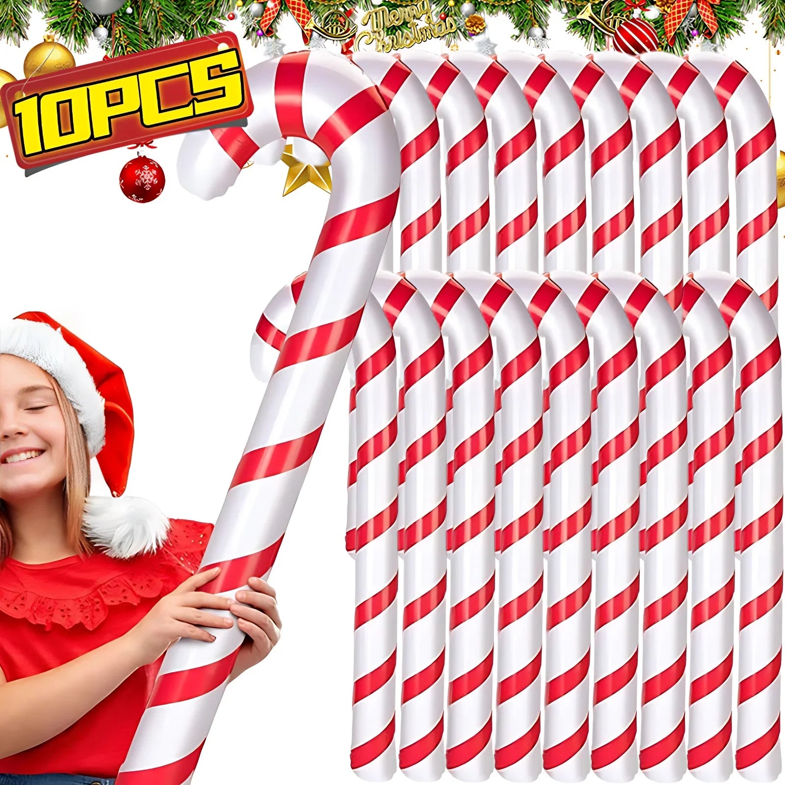 1/10PCS Inflatable Christmas Candy Cane Xmas Candy Cane Balloons Xmas Tree Hanging Ornament New Year Party Decor Christmas Gift