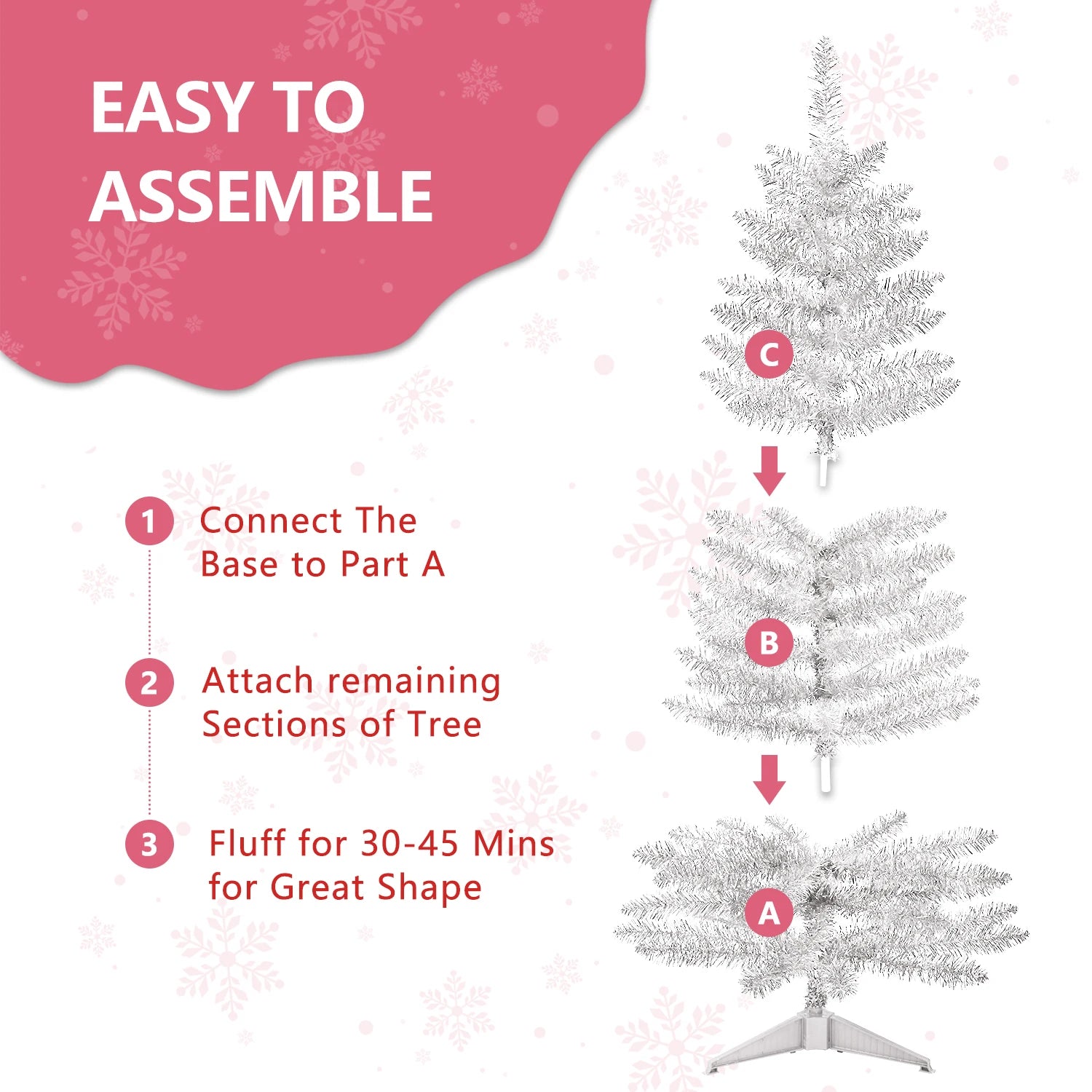 Lixhey 4FT Classic Silver Tinsel Christmas Tree Easy Assemble with Stable Stand, for Holiday Home Setup
