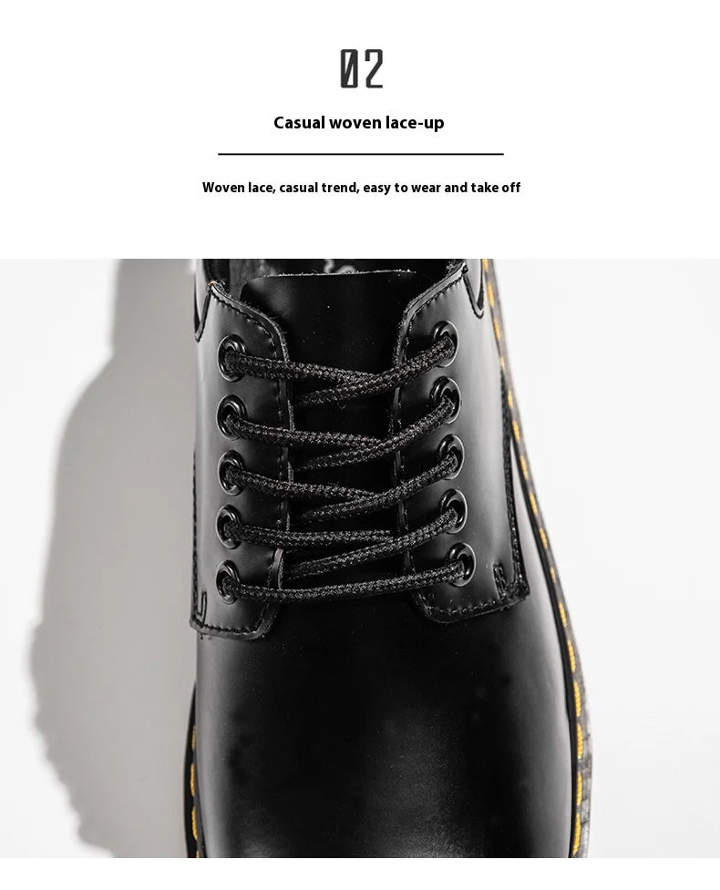 Men's casual leather low-top heightening large-head work boots breathable versatile British cow tendon sole derby shoes