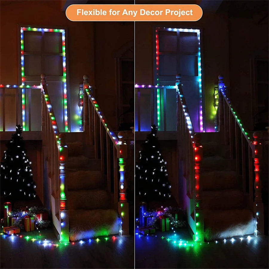 20M 200LEDs Smart App Control Christmas Tree String Light Outdoor USB Remote BT RGB Fairy Lights Garland for Wedding Party Decor