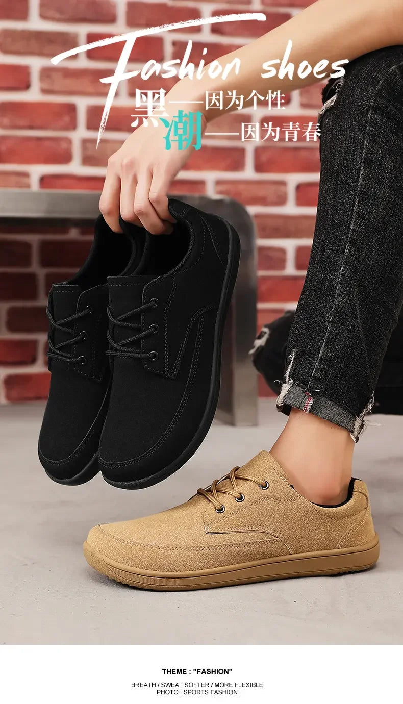 Men Suede Casual Wide Toe Shoes Beige Thick Soled Lace Up Walking Shoes Also Suitable for Designer Retro Style Denim Boot Sizes