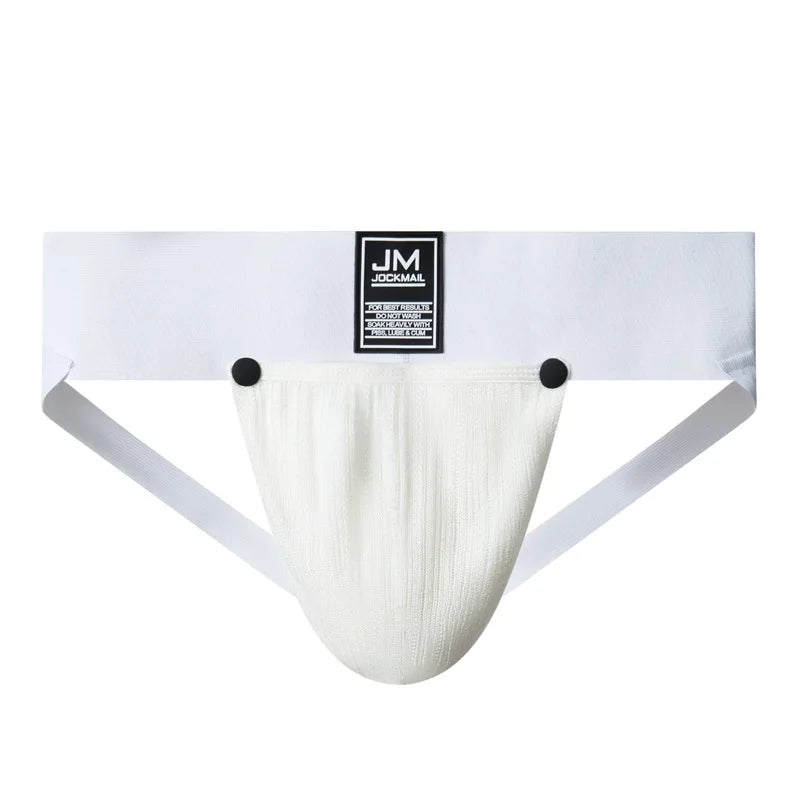 Open Front Men Jockstrap Briefs Athletic Supporter,3" Waistband Detachable Pouch Breathable Workout Sport Underwear Gay Thongs