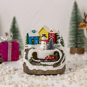 Christmas House Village Electric Music Box Glowing Christmas Snow Village Santa Claus House Miniature Ornaments Xmas Decor