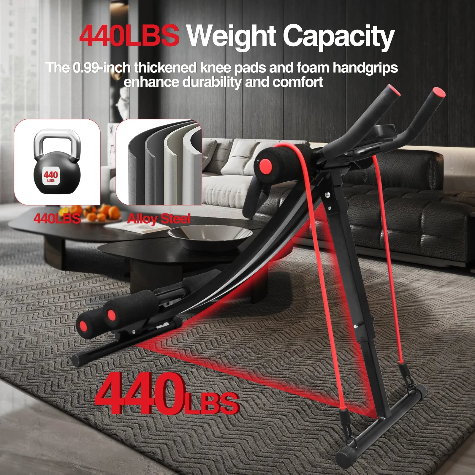 GIKPAL Foldable Ab Machine Ab Workout Equipment for Home Gym,Core & Abdominal Trainer Fitness Equipment Max 440lbs LCD Display