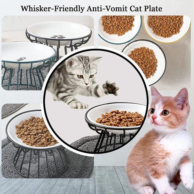2024 New Pet Ceramic Bowl Iron Rack Cat Food Snacks Canned Plate Anti-Black Chin Anti-Turning Water Does Not Leak Easy To Eat