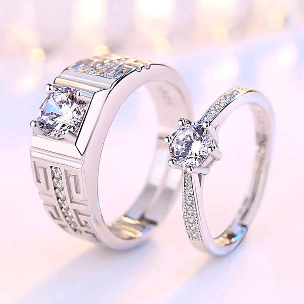 2Pcs 925 Sterling Silver Couples Ring Sets Light Polishing Simple Ring for Woman Man Classic Wedding Fine Jewelry Circle - You Offer