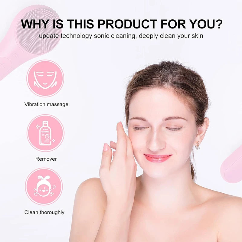 Sonic IPX7 Waterproof Facial Cleansing Brush Device Face Skin Care Scrubber Exfoliator Cleaner Vibration Massager Deep Cleansing