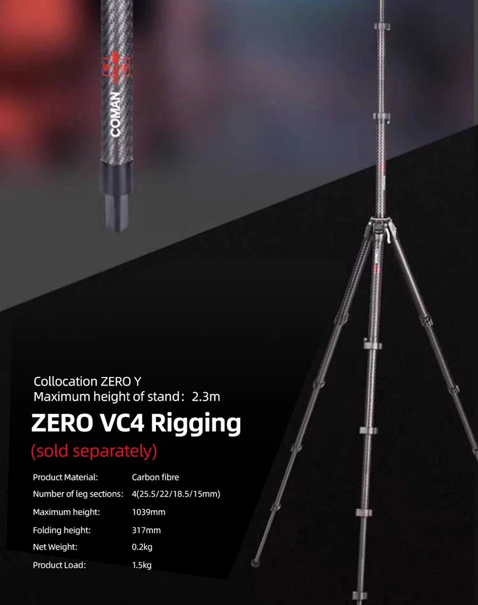 COMAN Zero Series F38 Y V Full Carbon Fiber Tripod Lightweight Travel Stand With Quick Release Plate For DSLR Camera Phone Mount
