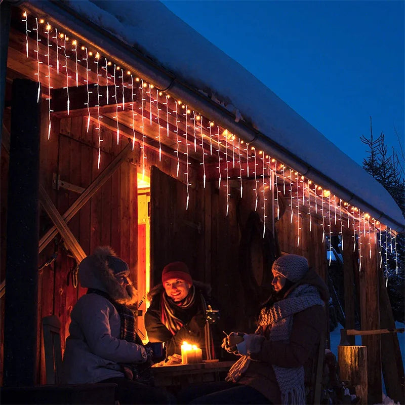 5m-28m Outdoor Christmas Garland LED Curtain Icicle String Lights Fairy Light Droop 0.6-0.8M Mall Garden Street Decorative Light