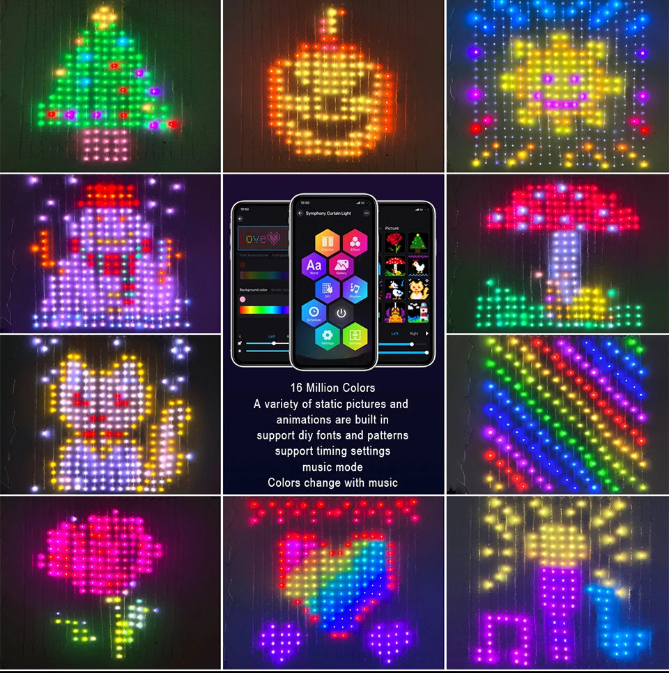 Smart Curtain USB RGB Christmas Fairy Lights 400LEDs Music Mode Programmable Bluetooth App Control LED String DIY Text Pattern