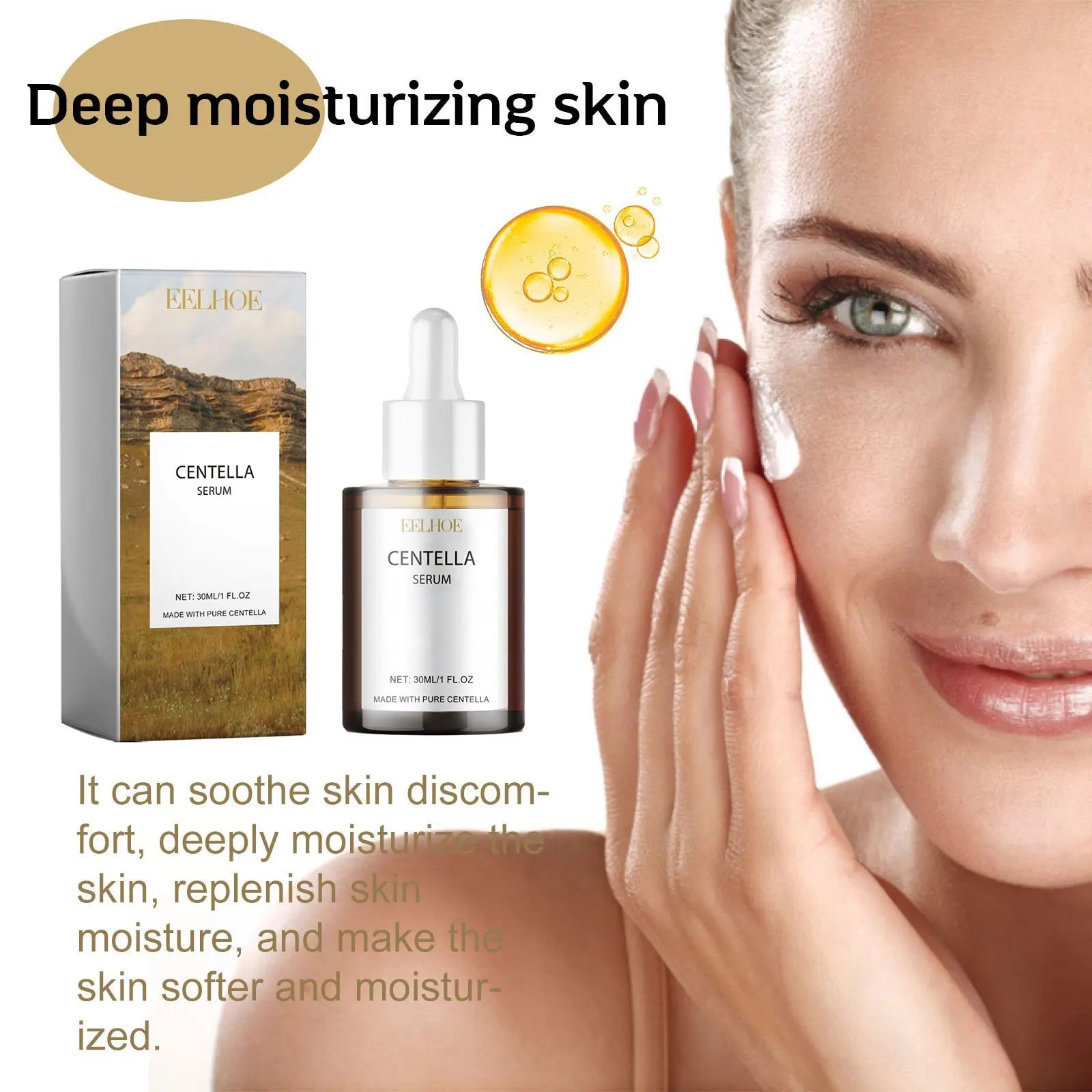 EELHOE Centella Serum Deep Hydration Pore Shrinking Smooth Moisturizing Facial Skin Rejuvenation Hyaluronic Acid Face Serum 30ml