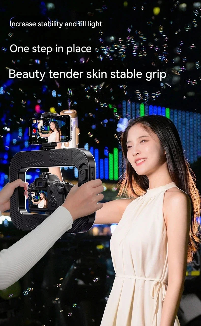 Smartphone Video Rig with Light Cell for Filmmaking Live YouTube Tiktok Video Recording Handheld Stabilizer Ring Light