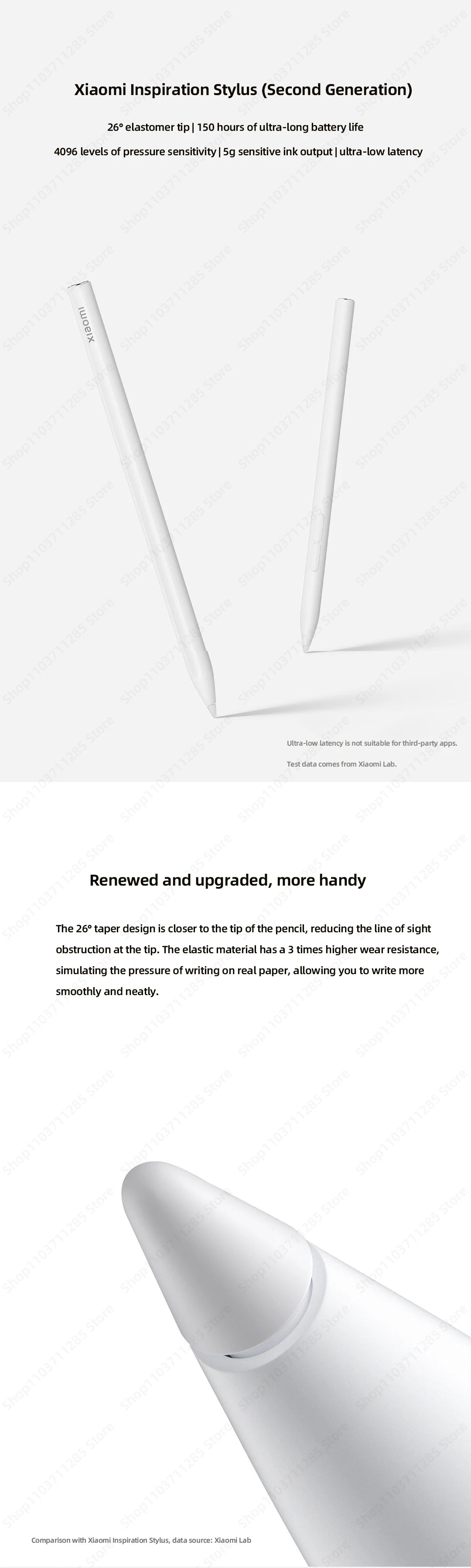 Xiaomi Stylus Pen 2 for Mi Pad 5 / 6 / 5Pro / 6Pro, 4096 Levels 150Hrs Battery Fast Charge Magnetic 26° Tapered Tip Low Latency