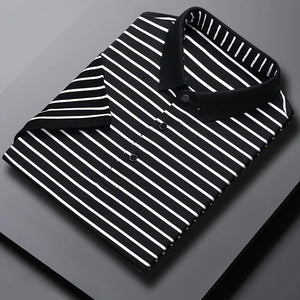 2026 Men's New Striped Cotton Business Casual Short Sleeved POLO Shirt Fashion Short Sleeved Comfortable and Breathable Top