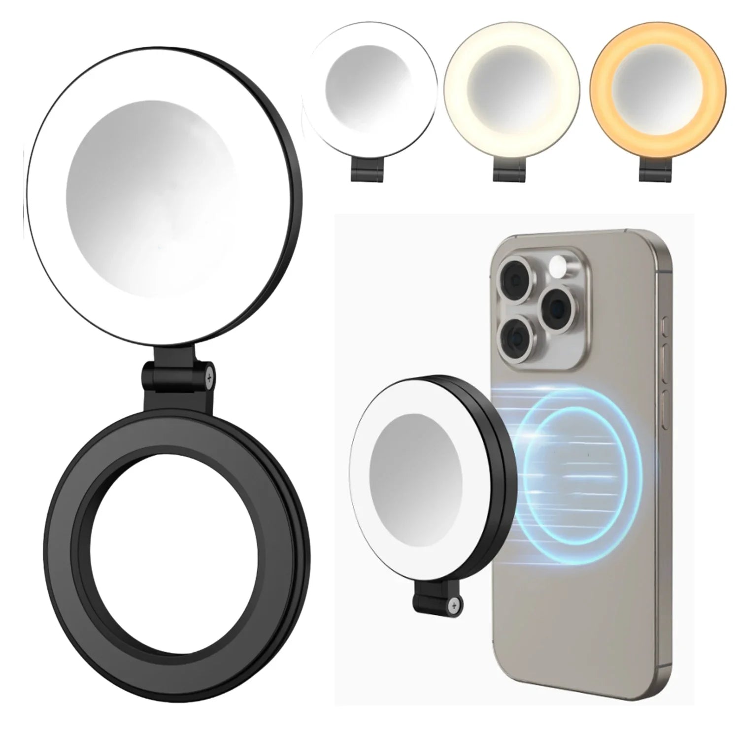 Adjustable Brightness Magnetic Ring Selfie Lights Suitable for Magsafe IPhone Foldable LED Phone Flashes with Mirror