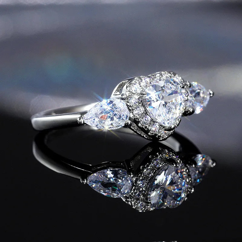 925 Sterling Silver Heart Rings Women Inlaid Dazzling Cubic Zirconia Elegant Wedding Accessories Daily Wearable Trendy Jewelry - You Offer
