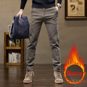 Warm Fleece Pants Winter Man Cowboy Man Thermal Fleece Lined Korean Fashion Slim Thicken Plush Wool Boot Cut Jeans Men