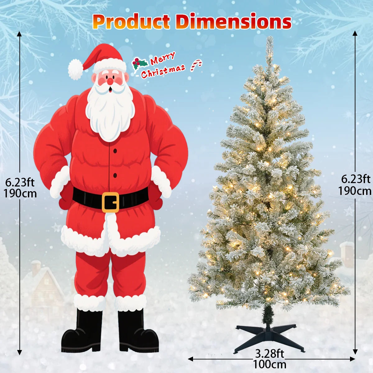 6FT/6.23FT Pre-lit Falling Snow Artificial Christmas Tree, Indoor, Holiday, DIY, Home, Room, Kitchen, Party, Christmas Decor