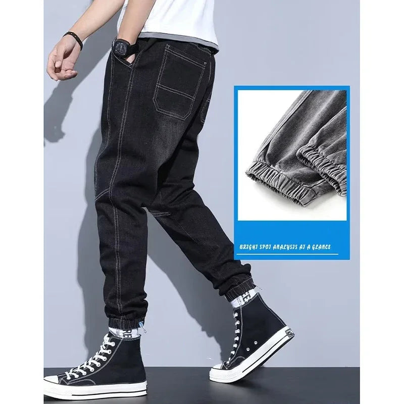 Western Style Men Streetwear Denim Jogger Pants New Spring Autumn Black Blue Cargo Jeans Men Baggy Harem Jean Trousers Plus Size - You Offer