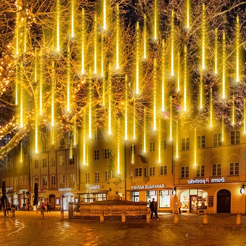Outdoor LED Meteor Shower Lights Falling Rain Drop Fairy String Light Waterproof for Christmas Party Garden Holiday Decorations