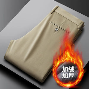 Warm Fleece Suit Pants Men Clothing Straight Regular Black Thick Winter Trousers For Men Business Formal Dress Casual Pants