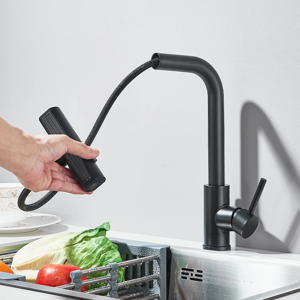 Black Kitchen Faucets Black Pull Out Rotation Waterfall Sprayer Sink Mixer Brushed Nickle Water Tap - You Offer