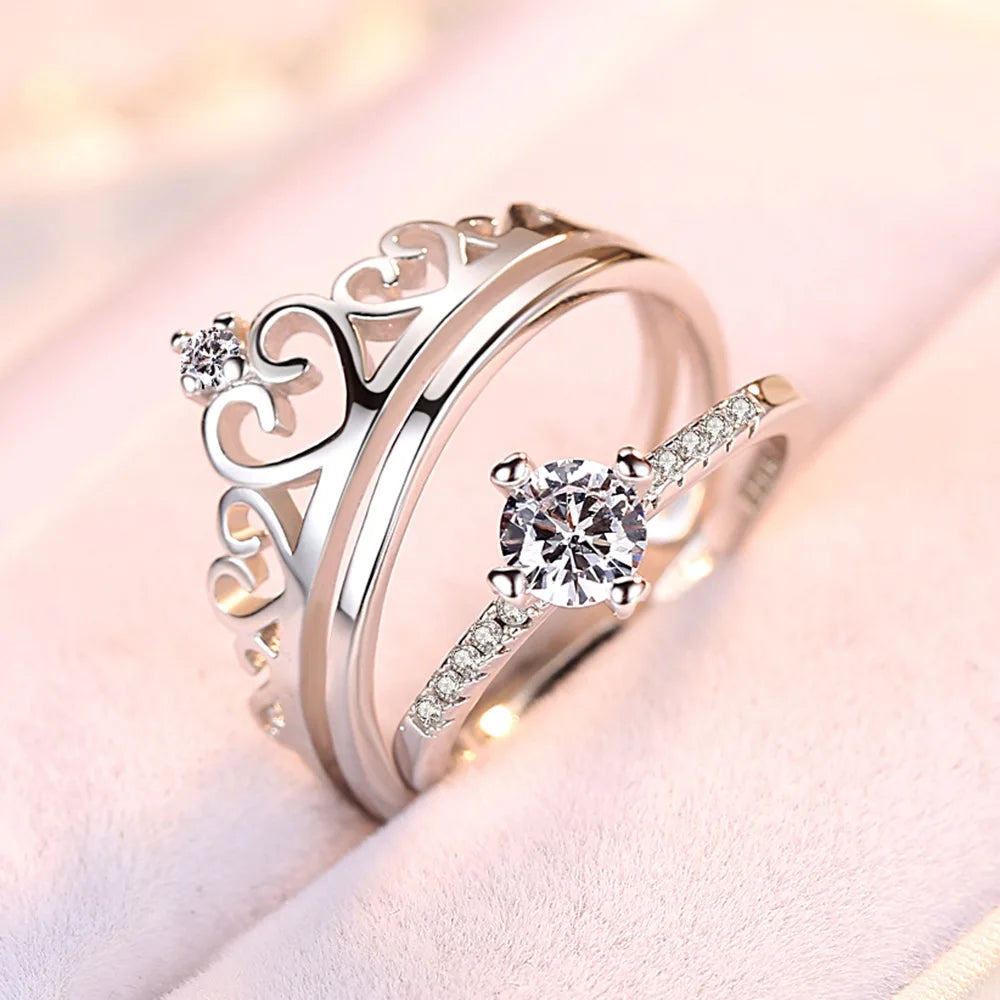2Pcs 925 Sterling Silver Couples Ring Sets Light Polishing Simple Ring for Woman Man Classic Wedding Fine Jewelry Circle - You Offer