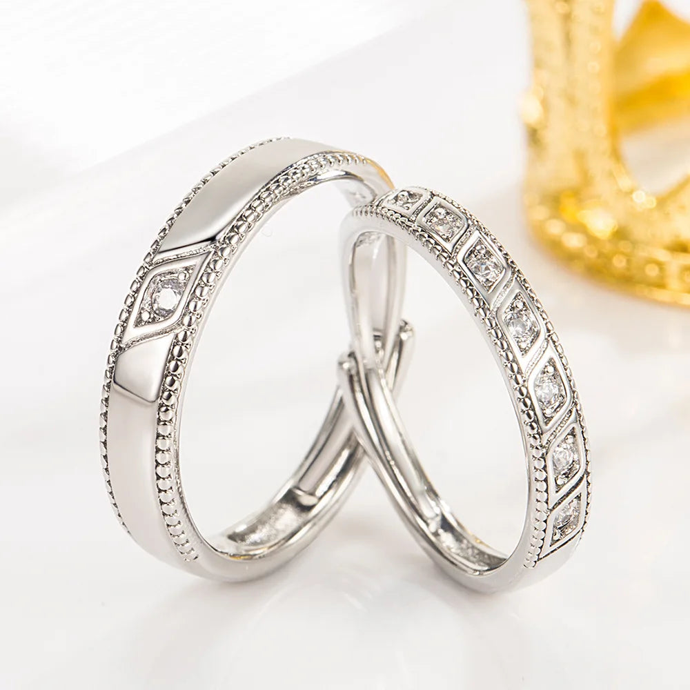 2Pcs 925 Sterling Silver Couples Ring Sets Light Polishing Simple Ring for Woman Man Classic Wedding Fine Jewelry Circle - You Offer