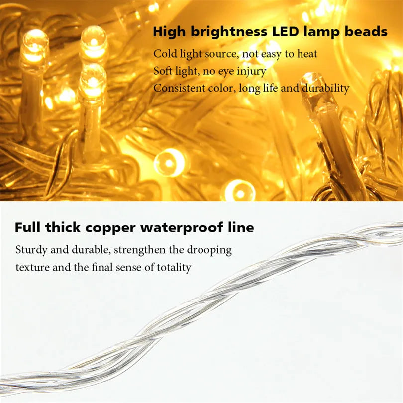 LED Garland String Lights 10m 30m 50m 100m Christmas Tree Wedding Decoration Waterproof Fairy Light Indoor Outdoor 220V EU Lamp