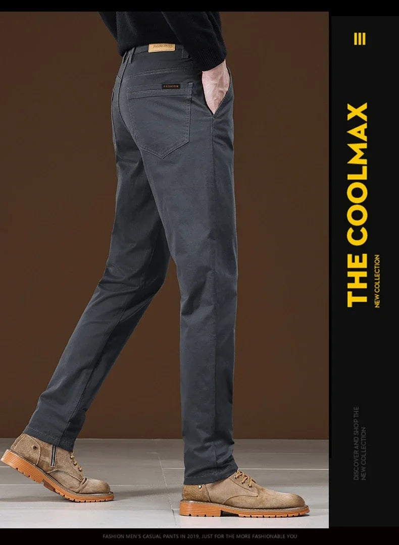 Winter Fleece Men's Casual Pants Business Straight Thick Warmth Fashion Velvet Trousers Classic Solid Color Slim Plush Pants