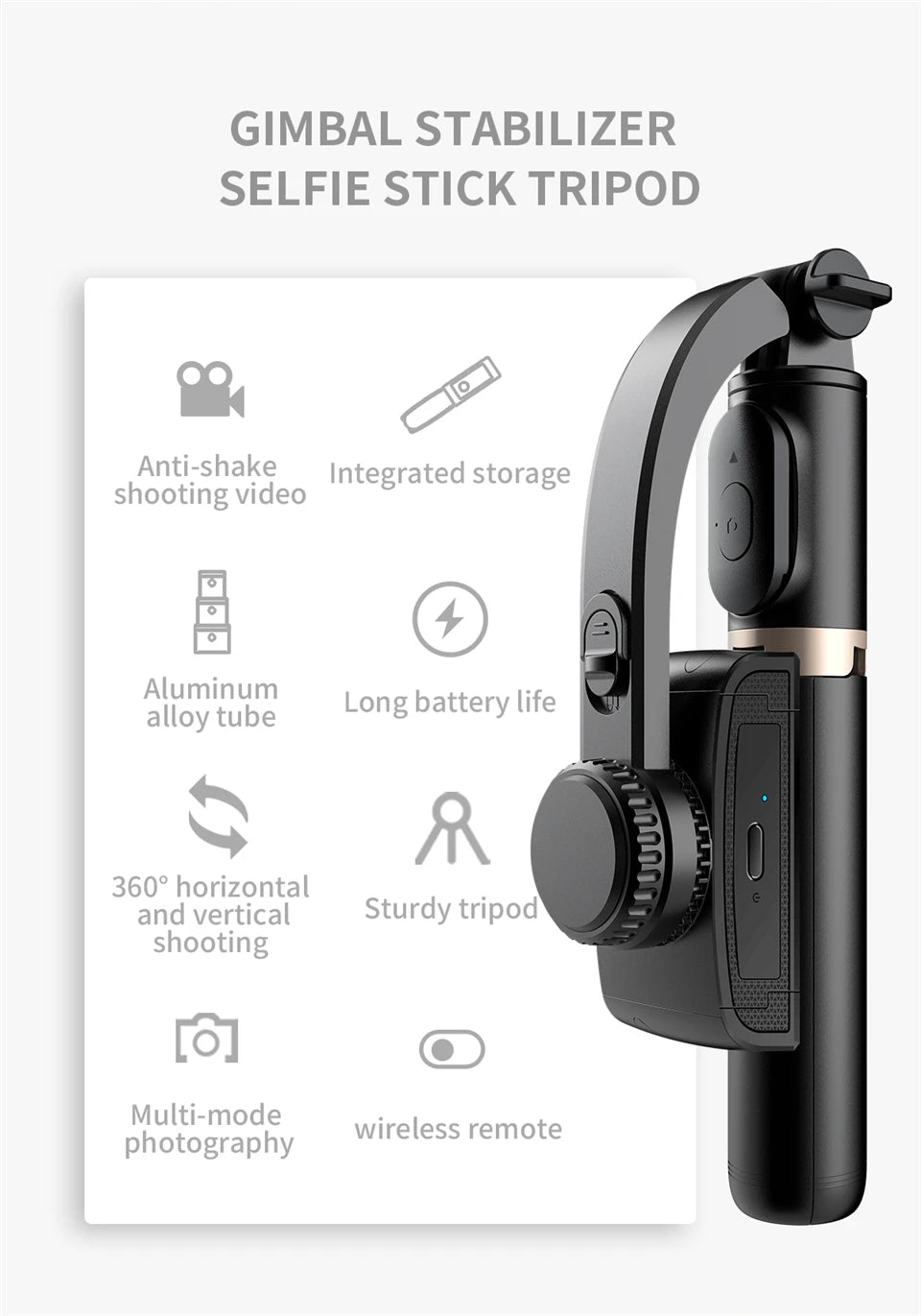 FGCLSY 2024 New Gimbal Stabilizer Selfie Stick Wireless Foldable Tripod with Bluetooth Shutter Monopod for IOS Android