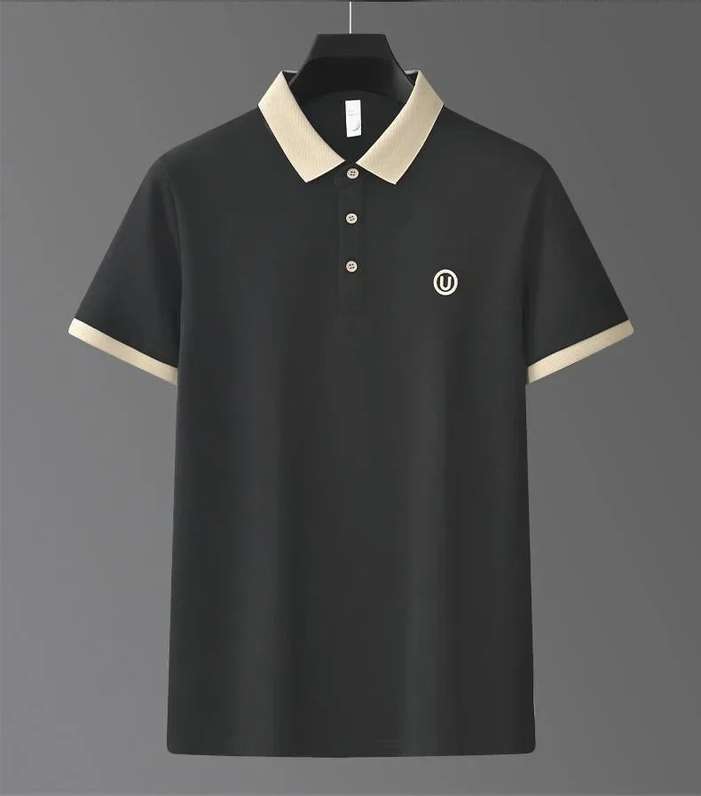 Ice silk short-sleeved T-shirt for men, new summer high-end embroidered luxurious silky quick-dry breathable polo shirt.
