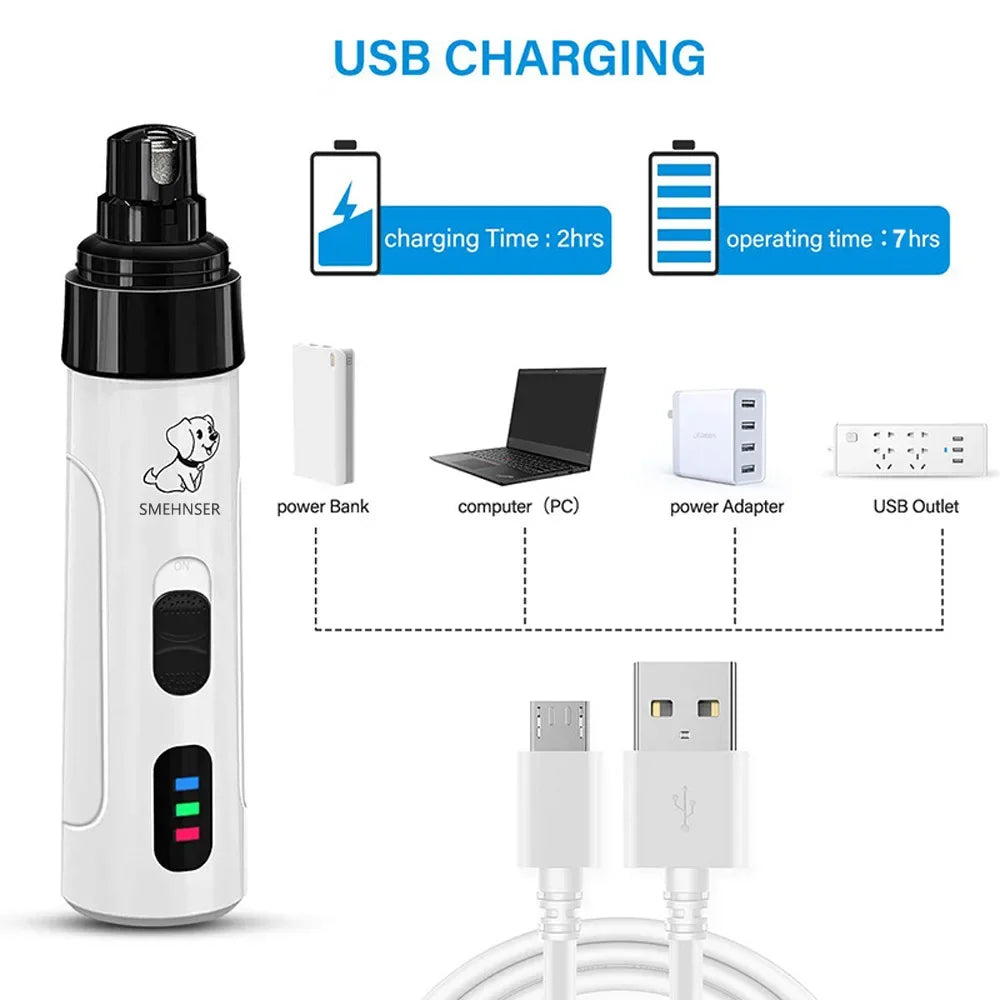 Pet Nail Grinder USB Rechargeable Dog Electric Nail Clipper Cat Claw Beauty Grinder Silent Pet Nail Clipper Beauty Trimming Tool