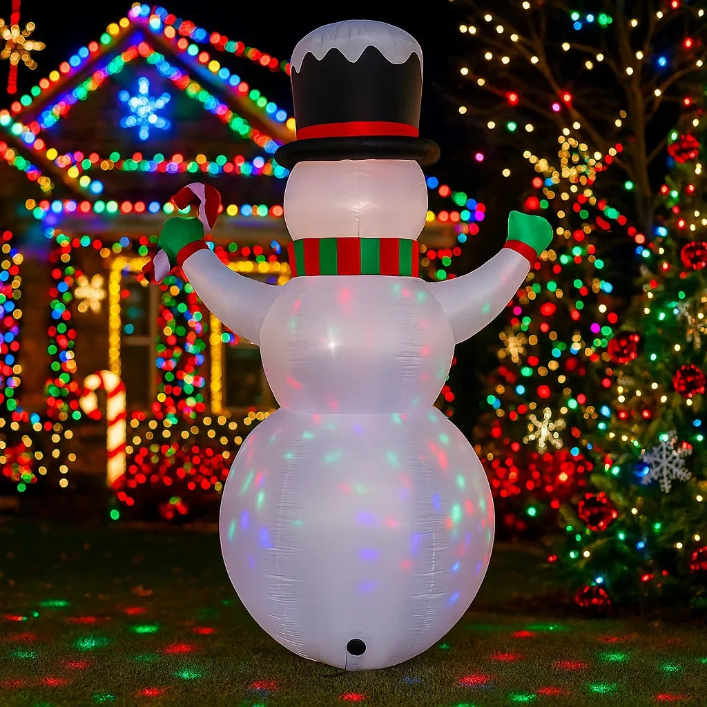 2.4M/7.8FT Inflatable Christmas Snowman with Candy Cane Lights LED Home Holiday Lighting Decoration Yard Xmas Ornaments Supplies