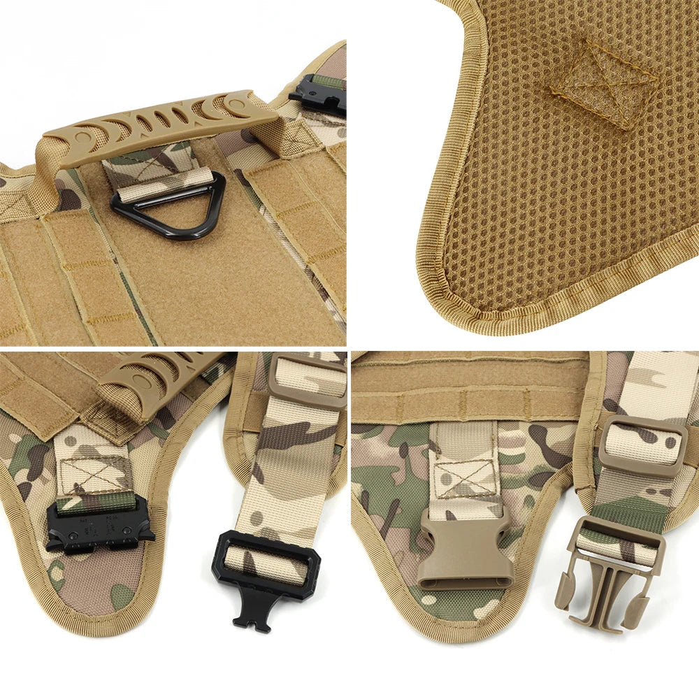 Dog Harness Leash Collar Patches Set for Medium Large Dogs Military Pet Vest Adjustable Tactical Dog Harnesses Training Walking
