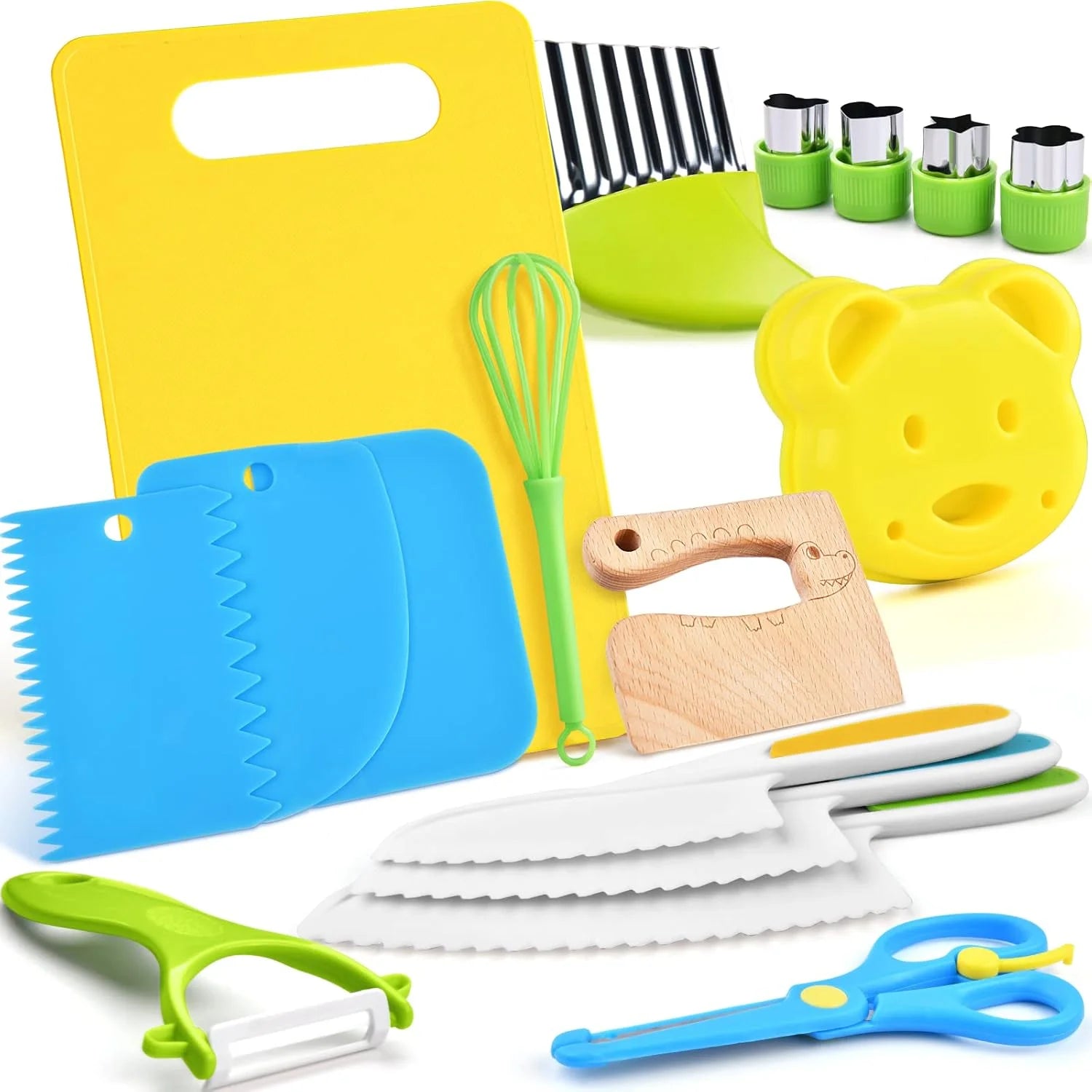 17PCS Kids Cooking Sets Real Cooking Montessori Kitchen Toys for DIY Plastic Kitchen Accessories Tools Toddlers Kids Safe Knives - You Offer